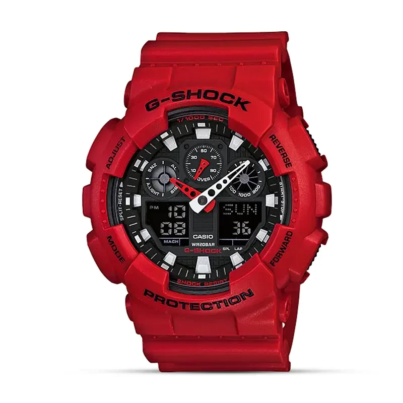 Casio G-Shock GA-100B-4A Dual-time Red Band Men's Watch